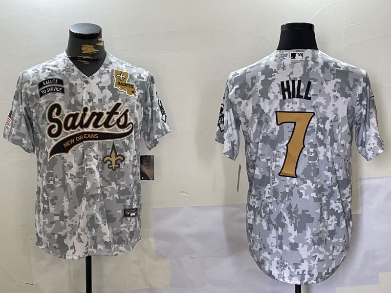 Men New Orleans Saints 7 Hill Nike Arctic Camo 2024 Salute to Service Limited NFL Jersey style 2